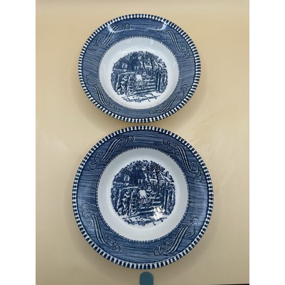 Royal China Other - Set Of 2 Royal Currier and Ives Blue Rimmed Fruit Bowl Old Farm Gate USA